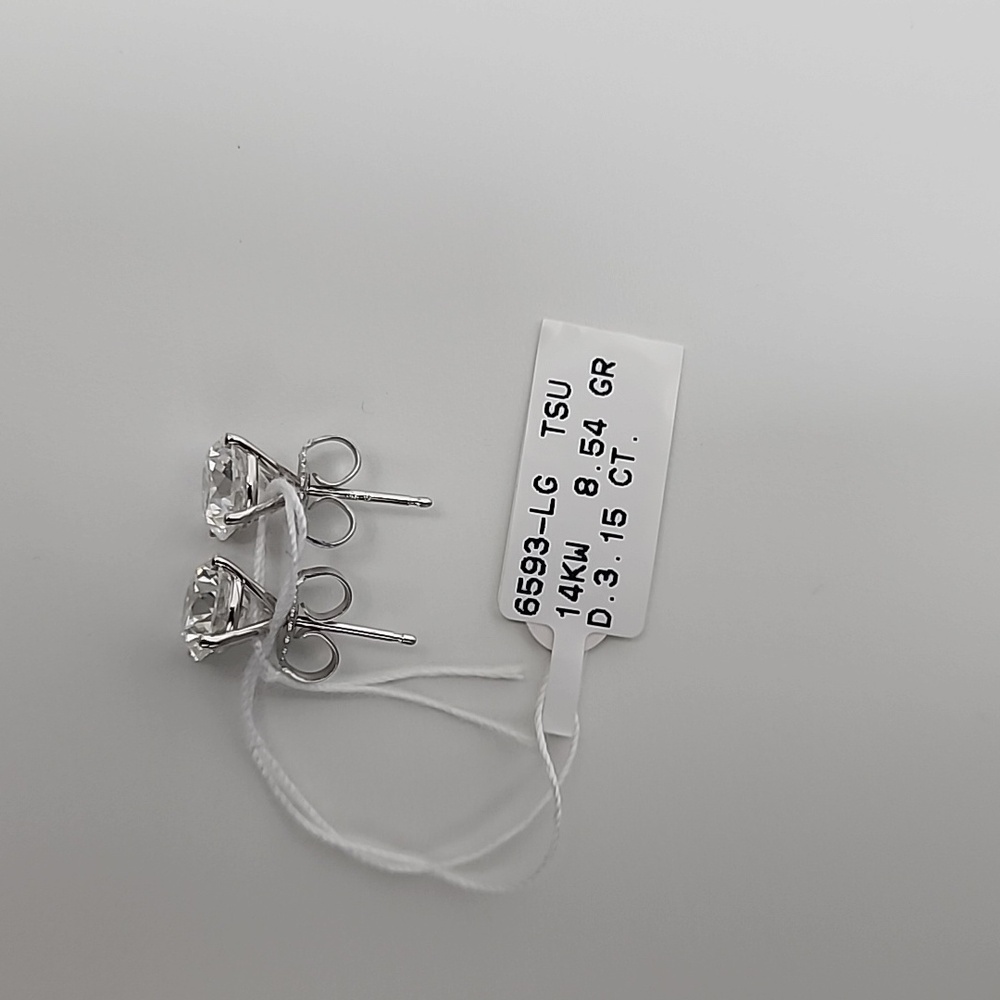 3.15 CTW Lab-Grown Diamond NWT 14K White Gold Round Stud Earrings F-VS1 4 Prongs - Picture 3 of 4